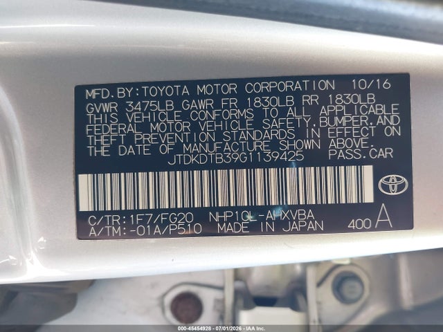 2016 Toyota PRIUS C TWO — фото 9