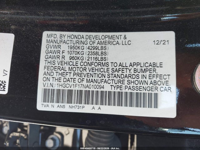 2022 Honda ACCORD LX thumbnail 9