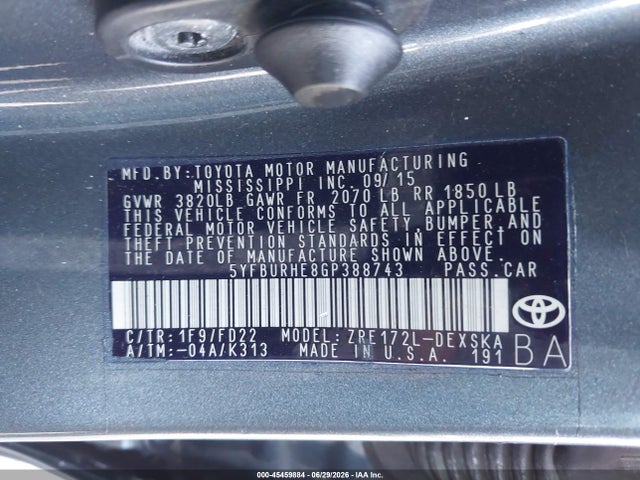 2016 Toyota COROLLA S PLUS photo 9