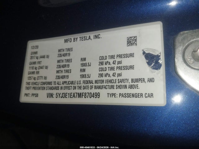 2021 Tesla MODEL 3 STANDARD RANGE PLUS REAR-WHEEL DRIVE — фото 9