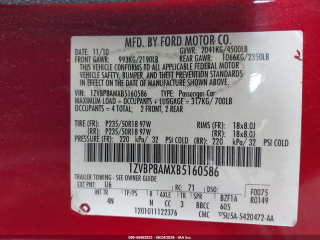 2011 FORD MUSTANG V6/V6 PREMIUM 照片 9