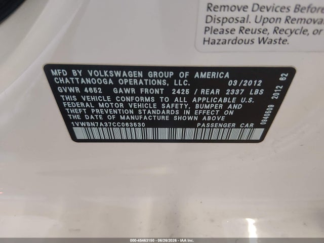 صورة مصغرة 9 لـ 2012 Volkswagen PASSAT 2.0L TDI SE