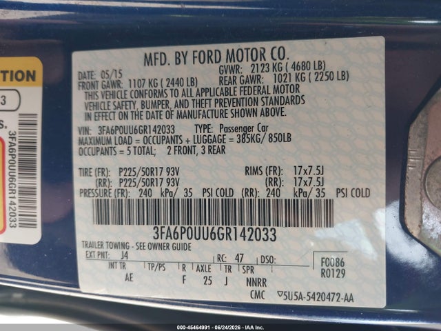 2016 FORD FUSION HYBRID S — фото 9