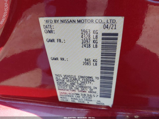 2021 NISSAN ALTIMA SR FWD 9