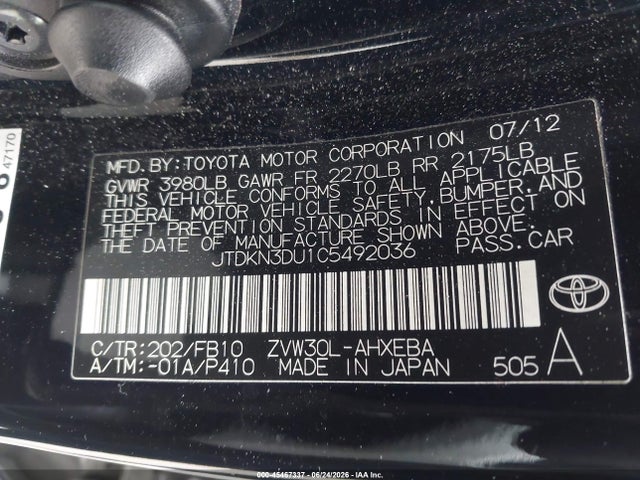2012 Toyota PRIUS TWO photo 9