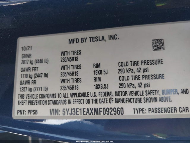 صورة 9 لـ 2021 Tesla MODEL 3 STANDARD RANGE PLUS REAR-WHEEL DRIVE