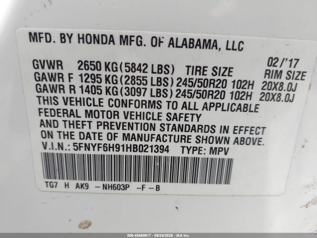 2017 HONDA PILOT TOURING 9