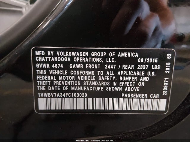 2015 Volkswagen PASSAT 2.0L TDI SE — фото 9