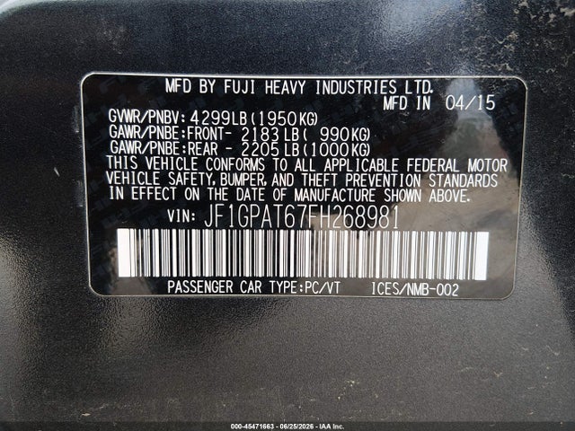 2015 Subaru IMPREZA 2.0I SPORT PREMIUM — фото 9