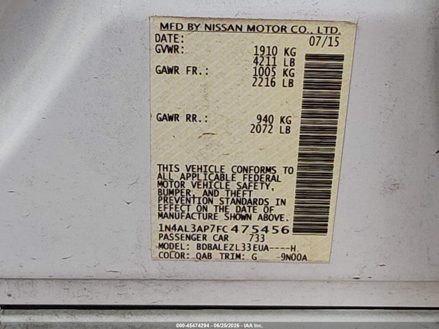 صورة 9 لـ 2015 Nissan ALTIMA 2.5 S