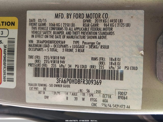 2015 FORD FUSION SE — фото 9