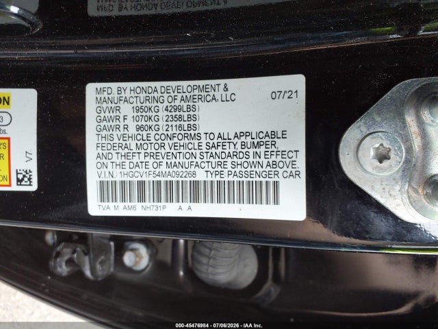 2021 HONDA ACCORD EX-L 9