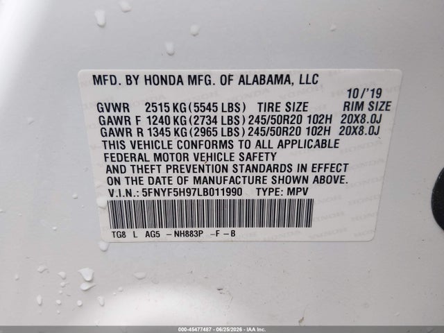 2020 HONDA PILOT 2WD TOURING 8 PASSENGER 9