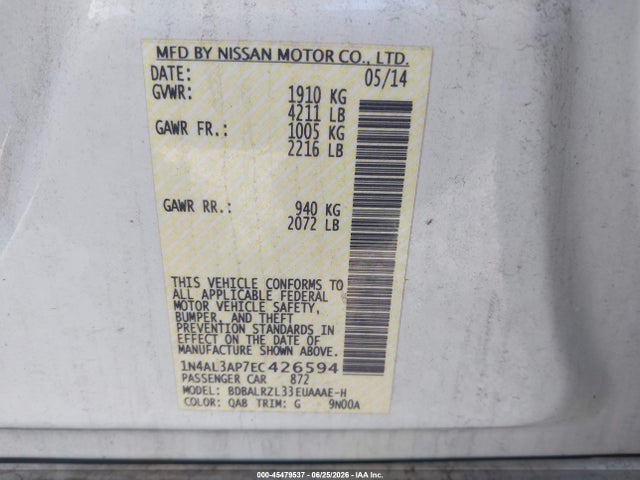 2014 Nissan ALTIMA 2.5 S 照片 9