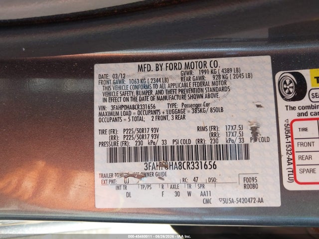 2012 FORD FUSION SE 照片 9