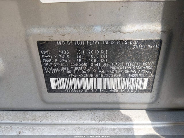 2011 Subaru LEGACY 2.5I LIMITED — фото 9