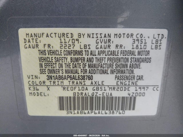2010 Nissan SENTRA 2.0 照片 9