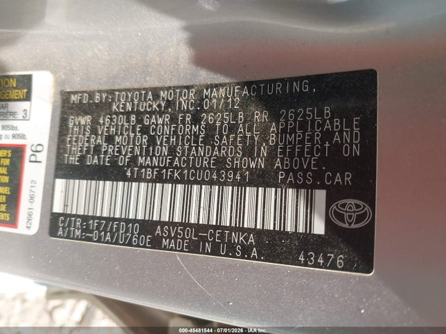 2012 Toyota CAMRY LE photo 9
