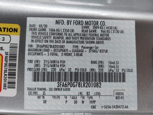 2020 FORD FUSION S 照片 9