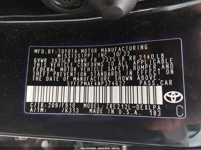 صورة 9 لـ 2022 Toyota COROLLA LE