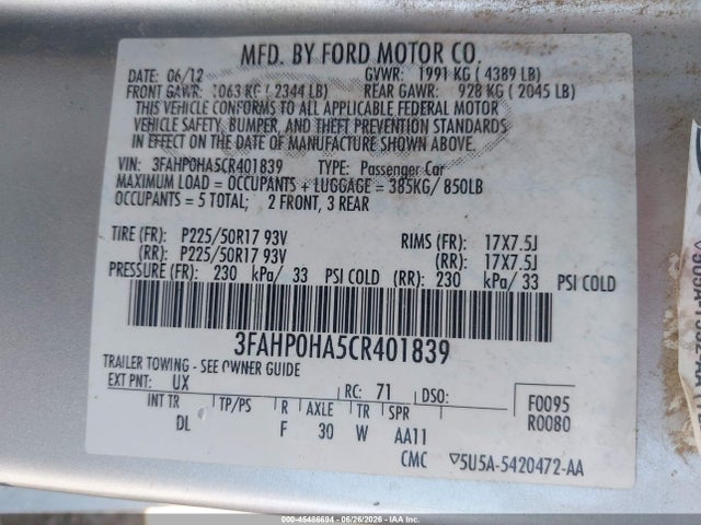 2012 FORD FUSION SE — фото 9