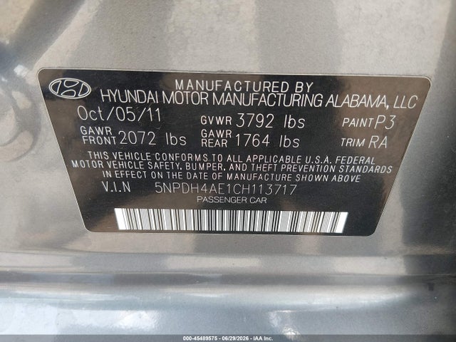 2012 Hyundai ELANTRA LIMITED 照片 9