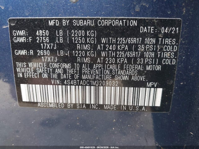 2021 SUBARU OUTBACK PREMIUM 9