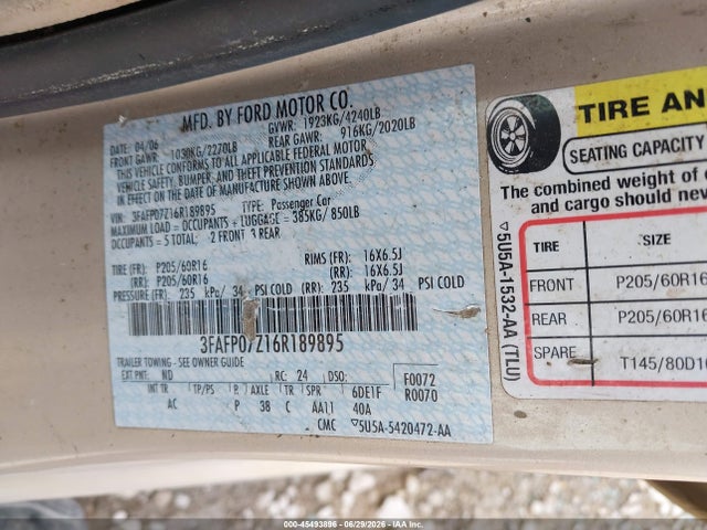 2006 FORD FUSION SE 照片 9