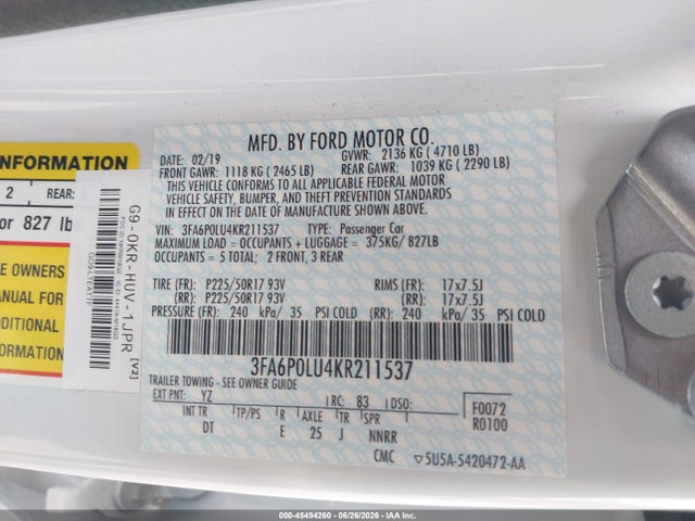 2019 FORD FUSION HYBRID SE 照片 9