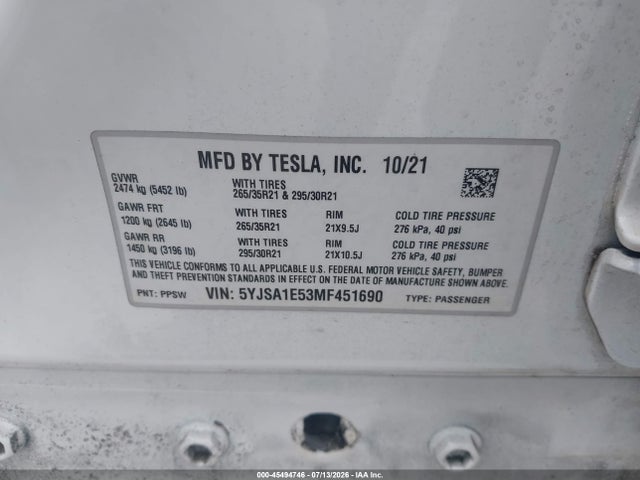 2021 Tesla MODEL S LONG RANGE DUAL MOTOR ALL-WHEEL DRIVE 照片 9