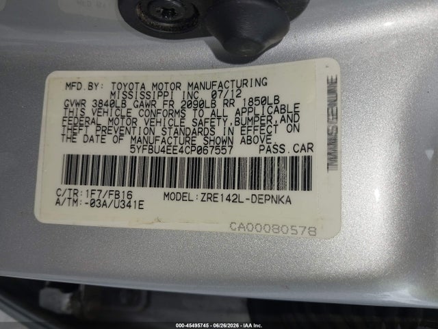صورة 9 لـ 2012 Toyota COROLLA LE