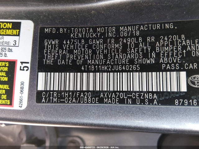 2018 Toyota CAMRY LE 照片 9