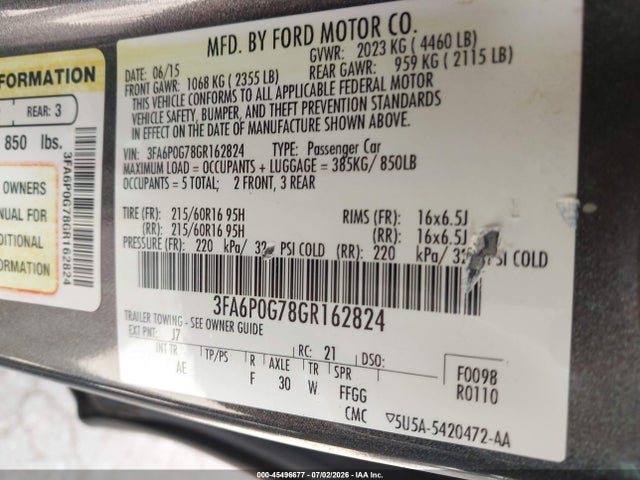 2016 FORD FUSION S — фото 9
