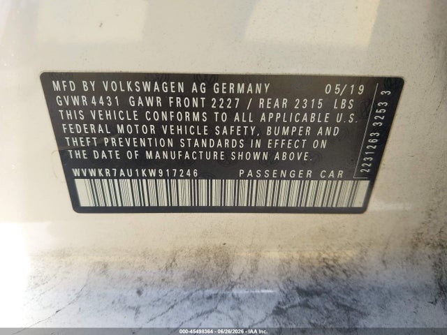 2019 Volkswagen E-GOLF SE thumbnail 9