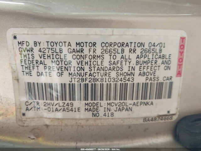 2001 Toyota CAMRY LE V6 photo 9