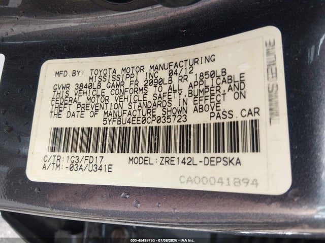 2012 Toyota COROLLA S 照片 9
