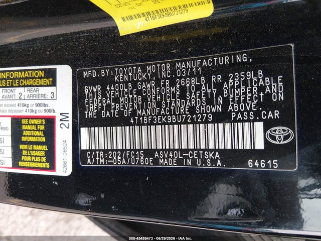 2011 Toyota CAMRY SE 照片 9
