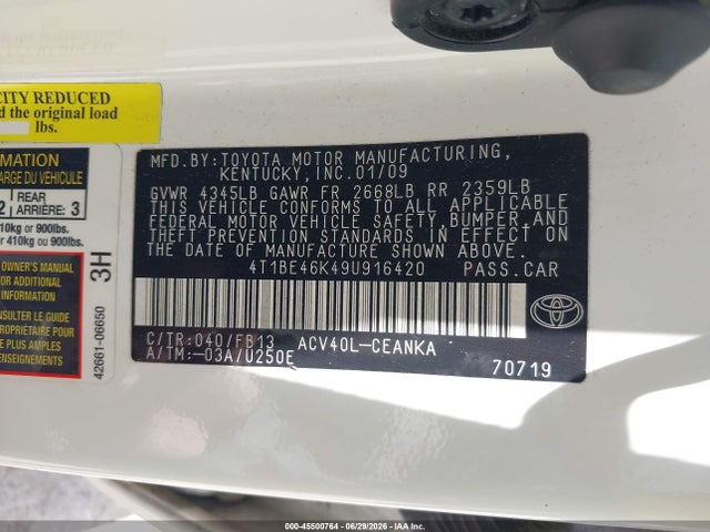 2009 Toyota CAMRY LE photo 9