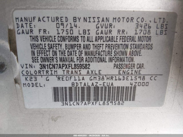 صورة 9 لـ 2015 Nissan VERSA 1.6 S+