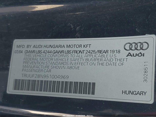 2005 AUDI TT 3.2L 照片 9