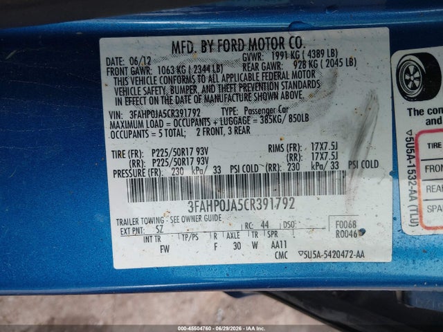 2012 FORD FUSION SEL 照片 9