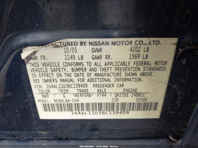 2006 Nissan ALTIMA 2.5 S 照片 9