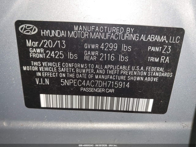 2013 Hyundai SONATA LIMITED 照片 9
