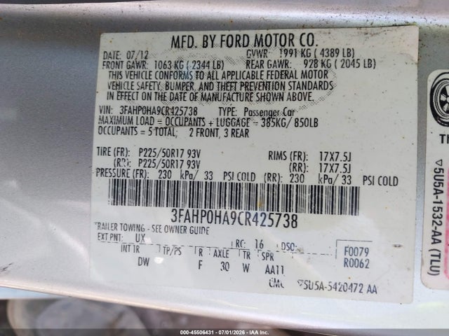 2012 FORD FUSION SE 照片 9