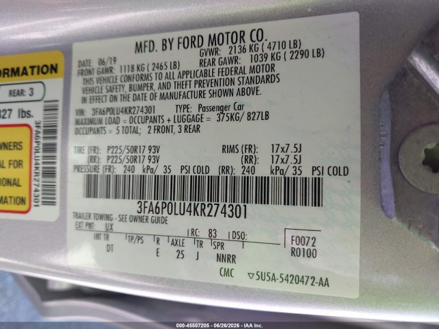 2019 FORD FUSION HYBRID SE 照片 9