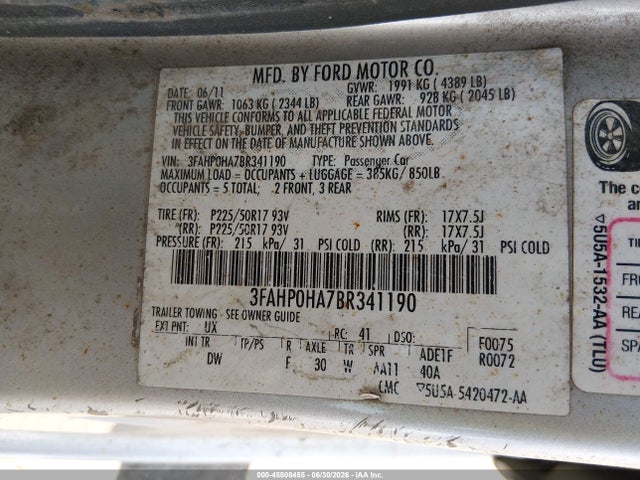 2011 FORD FUSION SE 照片 9