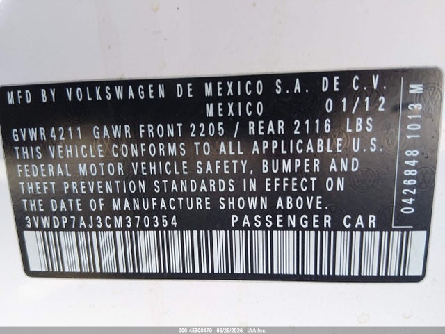 صورة 9 لـ 2012 Volkswagen JETTA 2.5L SE