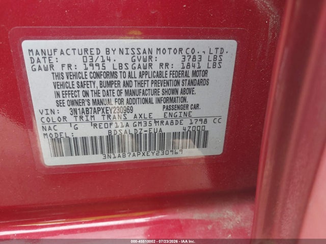 2014 Nissan SENTRA FE+ S/FE+ SV/S/SL/SR/SV — фото 9