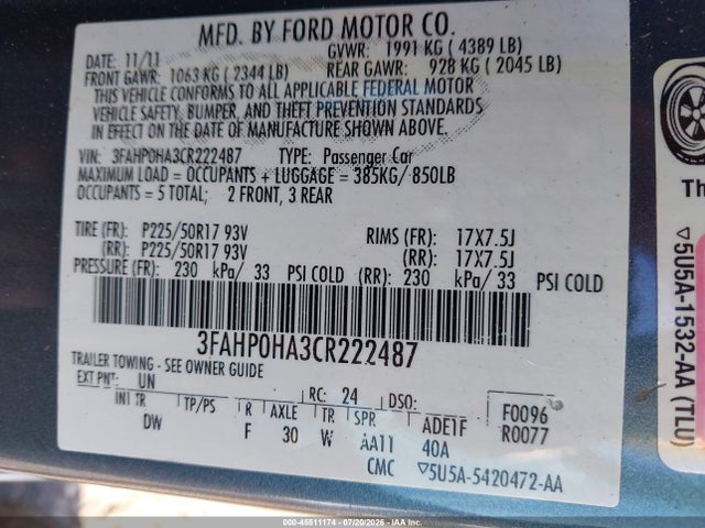 2012 FORD FUSION SE 照片 9