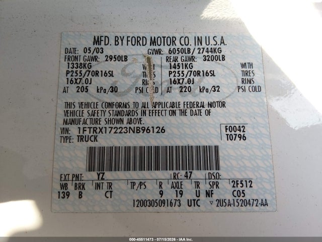 صورة 9 لـ 2003 FORD F-150 XL/XLT